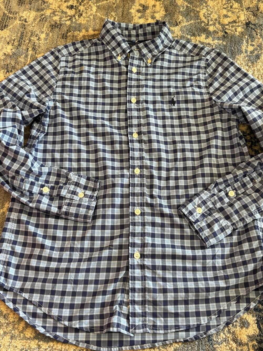 Ralph Lauren Performance Youth Shirt Size L 14-16 Blue Check Button Down